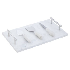 Noa White Marble Cheese Board and Knife Set