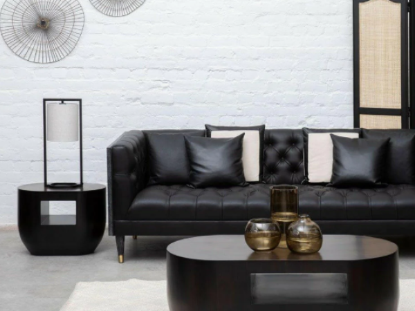 Luna Black Metal Table Lamp with Grey Shade