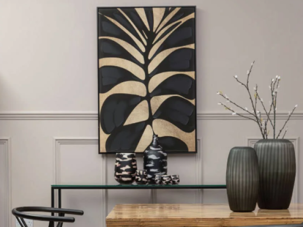 Asia Canvas Black Leaf Design Wall Art