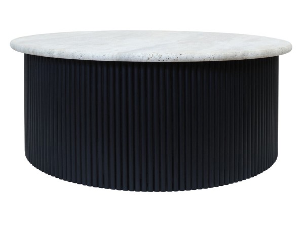 Tyler Travertine Top Coffee Table with Black Acacia Wood Base