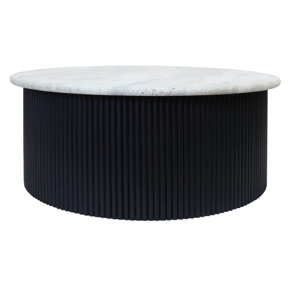 Tyler Travertine Top Coffee Table with Black Acacia Wood Base