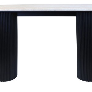 Tyler Travertine Top Console Table with Black Acacia Wood Legs