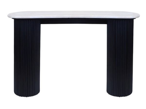 Tyler Travertine Top Console Table with Black Acacia Wood Legs