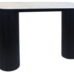 Tyler Travertine Top Console Table with Black Acacia Wood Legs