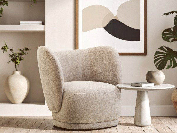 Kyle Deep Stone Chenille Curved Chair