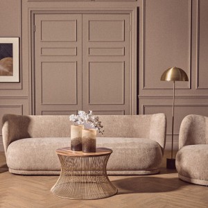 Kyle Deep Stone Chenille Curved Three Seater Sofa