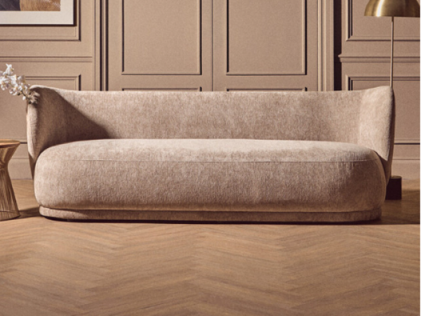 Kyle Deep Stone Chenille Curved Three Seater Sofa