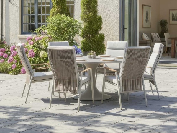 Nova - Hayden 6 Seat Round Reclining Dining Set - Pebble