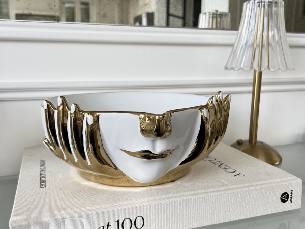 White and Gold Face Design Ceramic Dish