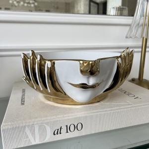 White and Gold Face Design Ceramic Dish