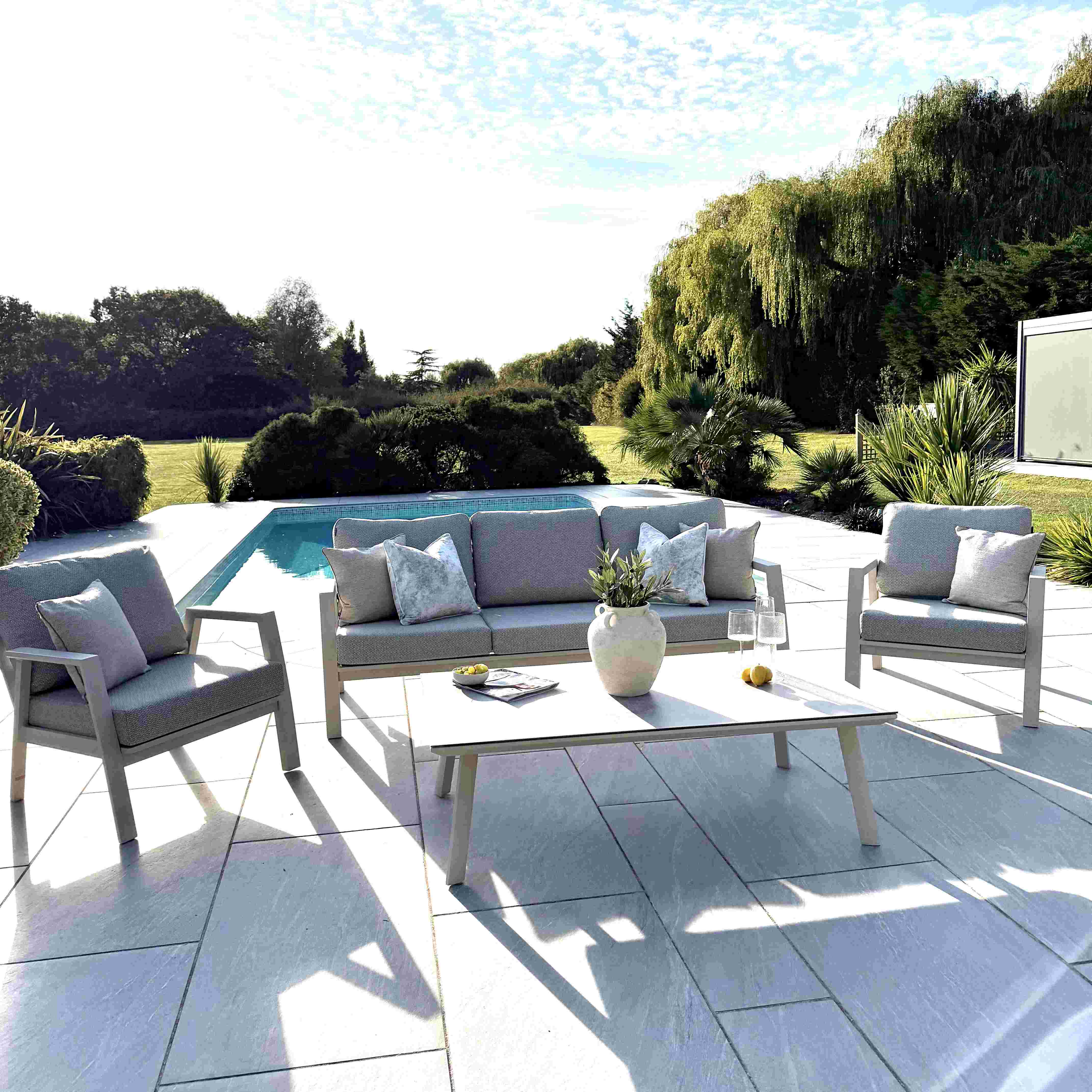 Nova - Phoenix 3 Seater Sofa Set with Rectangular Coffee Table - Pebble