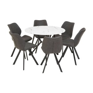 Maya Round Marble Effect Dining Table with 6 Chairs Set