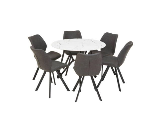 Maya Round Marble Effect Dining Table with 6 Chairs Set