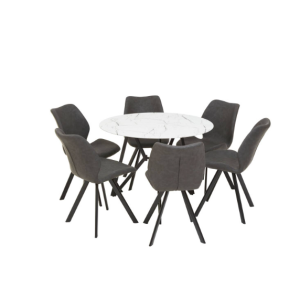 Maya Round Marble Effect Dining Table with 6 Chairs Set
