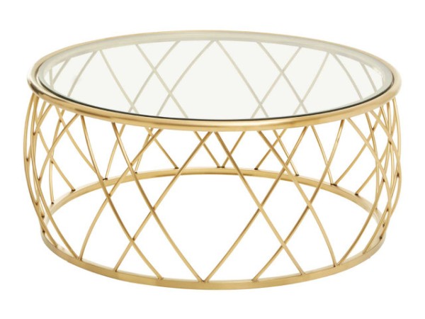 Arron Gold Round Coffee Table with Clear Glass