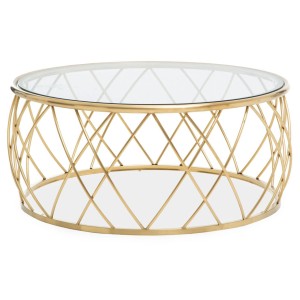 Arron Gold Round Coffee Table with Clear Glass