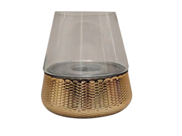 26cm Gold & Clear Glass Candle Holder