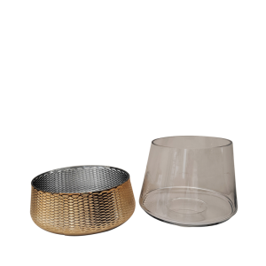 26cm Gold & Clear Glass Candle Holder