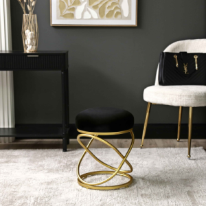 Black Velvet Rizzo Stool with Gold Legs