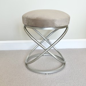 Taupe Velvet Rizzo Stool with Silver Legs