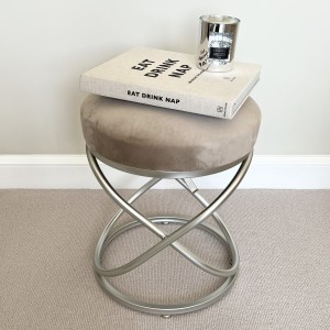 Taupe Velvet Rizzo Stool with Silver Legs