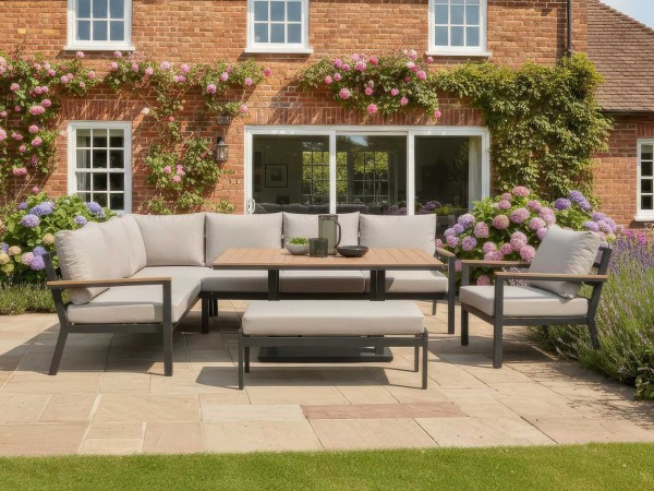 Nova - Heidi Left Hand Corner Sofa Dining Set with Rectangular Rising Table, Armchair and Bench