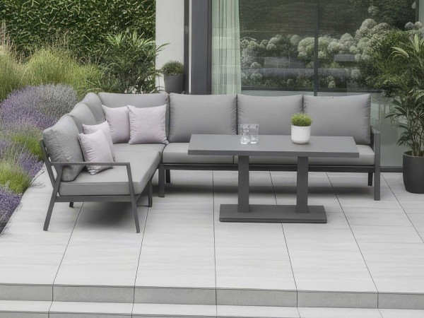 Nova - Phoenix L-Shaped Corner Sofa Lounge Dining Set with Rectangular Extending Rising Table - Grey