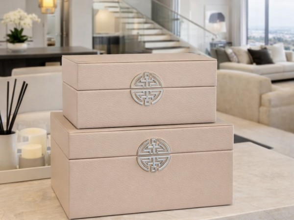 Chimes - Set of 2 Pink Faux Leather Jewellery Boxes with silver clasp