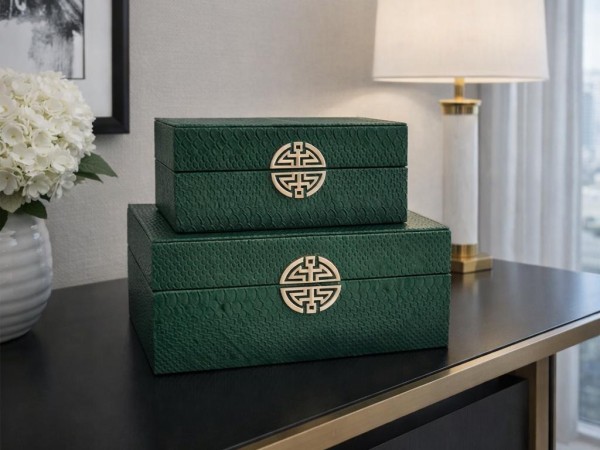 Chimes - Set of 2 Green Faux Snake Skin Jewellery Boxes