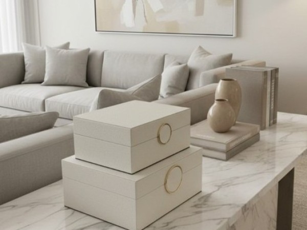 Chimes - Set of 2 Cream Faux Leather Jewellery Boxes