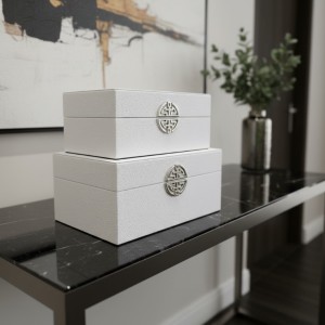 Chimes - Set Of 2 White Faux Leather Jewellery Boxes with silver clasp