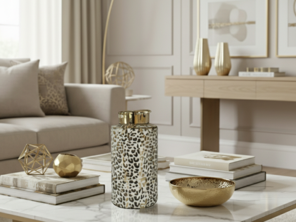 Large Gold And White Leopard Print Jar