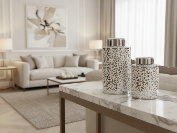 Large Silver Leopard Print Jar