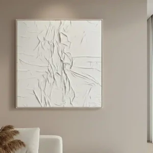 Ainsley Canvas White Pleated Fabric Hand Painted Wall Art