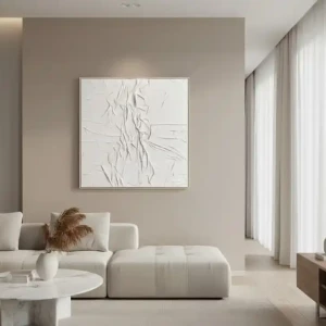 Ainsley Canvas White Pleated Fabric Hand Painted Wall Art