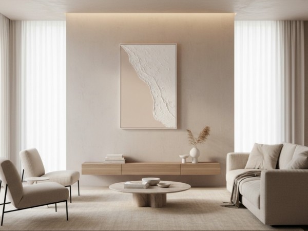 Astra Canvas Natural And White Textured Plaster Wall Art