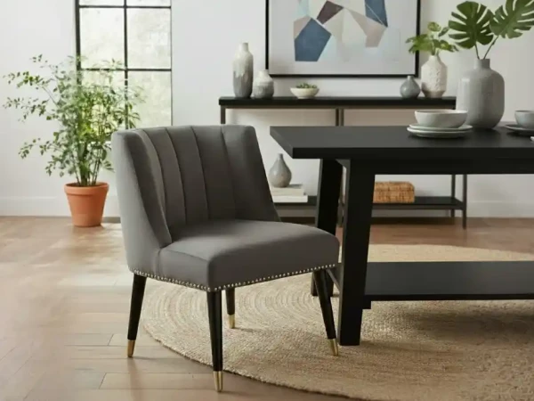 Caro Grey Velvet Dining Chair With Black Legs