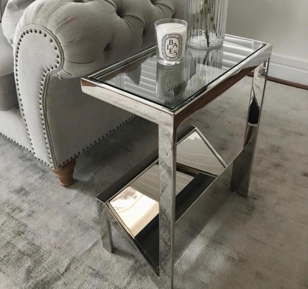 Stainless glass top magazine rack side table