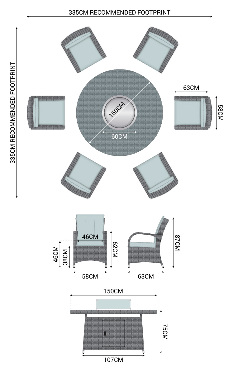 nova outdoor living fire pit cover on Chimes Nova Mixed Grey Olivia 6 Seat Dining Set With Fire Pit 1 8m Round Table