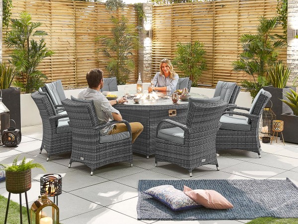 Nova - Mixed Grey Olivia 8 Seat Dining Set with Fire Pit - 1.8m Round Table -  LOW STOCK