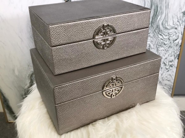 Chimes - Set of 2 Pewter Faux Leather Jewellery Boxes with silver clasp