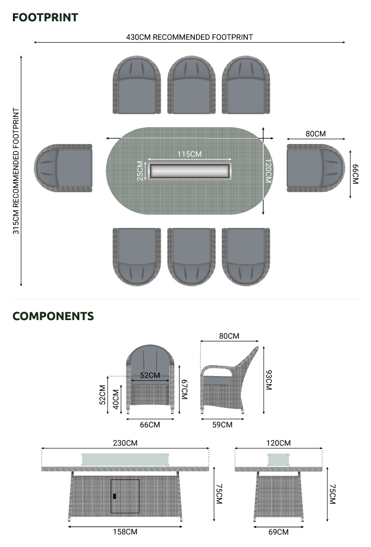 nova outdoor living fire pit cover on Chimes Heritage Willow Leeanna 8 Seat Dining Set With Fire Pit 2 3m X 1 2m Oval Table